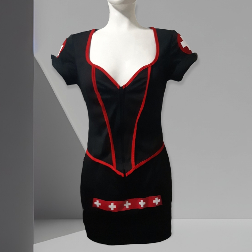 Spirit Black and Red Nurse-Inspired Mini Dress